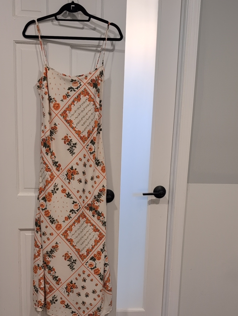 Abercrombie & Fitch Cream Maxi Slip Dress with Orange Floral Bandana Print